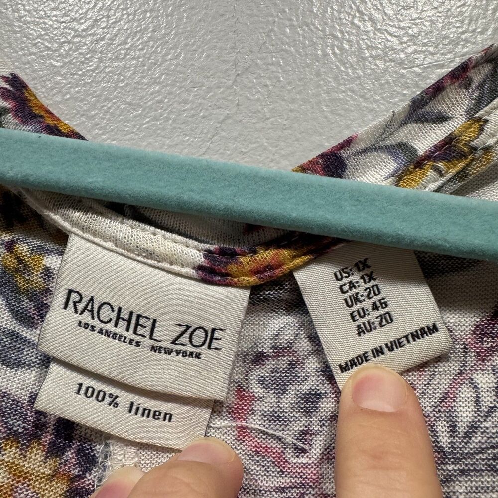 Rachel Zoe Top 100% Linen Floral Scoop Neck Short Sleeve Resort Women 1X Plus - Picture 3 of 7